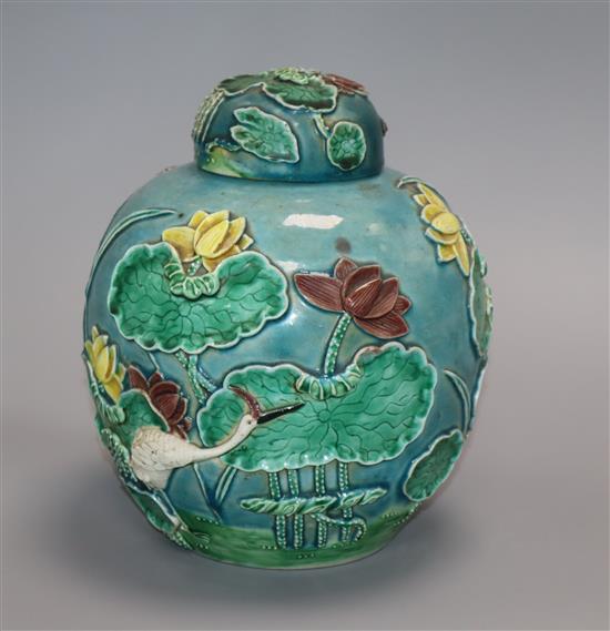 A Chinese moulded porcelain jar and cover, Wang Binrong seal mark height 20cm